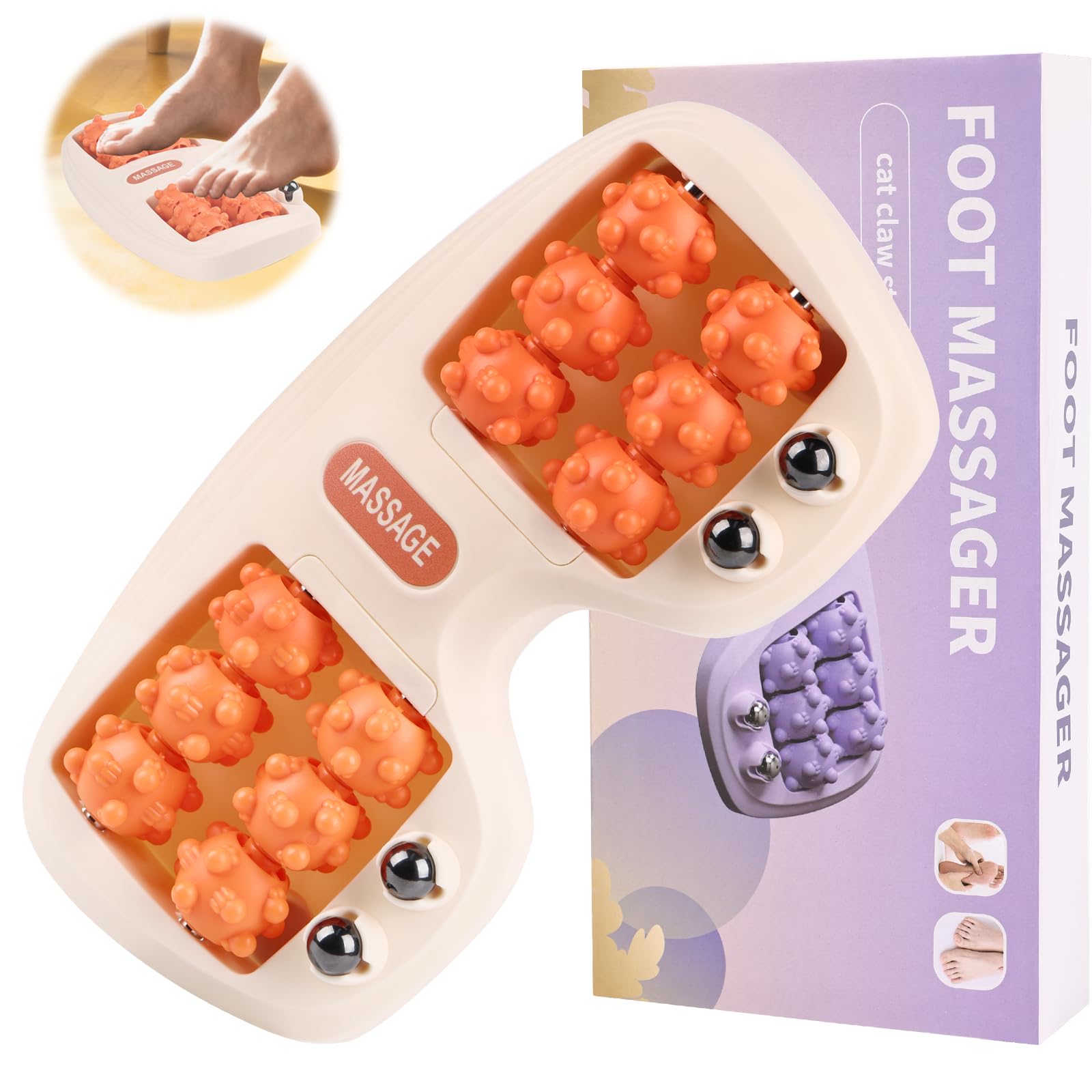

Double Foot Massage Roller for Plantar Fasciitis, Portable Dual Foot Roller Tool for Home Use(Purple) оранжевый