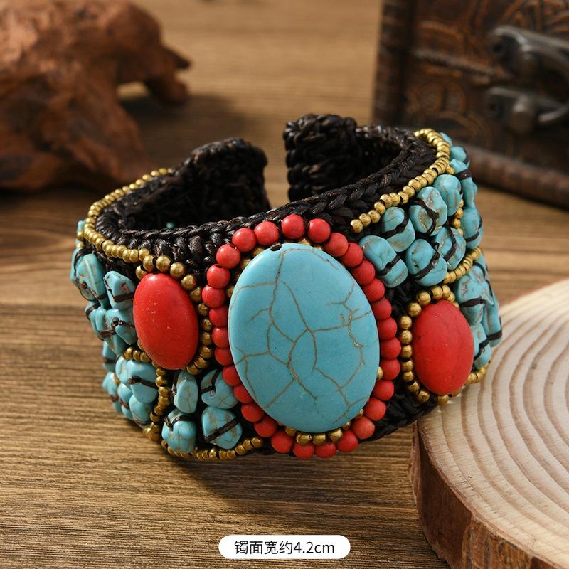 Heavy industry woven natural stone bracelet Bohemian retro exotic female personality Tibetan bracelet accessories