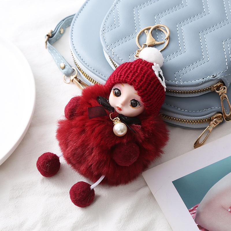 Cute Plush Keychain Imitation Rex Rabbit Fur Ball Keyring Big Eye Doll Pendant  Car Bag Charm