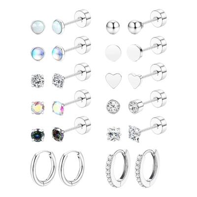 12Pairs Assorted Stud and Hoop Earring Set Delicate Stainless Steel Earring Set for the Fashion Forward Individuals