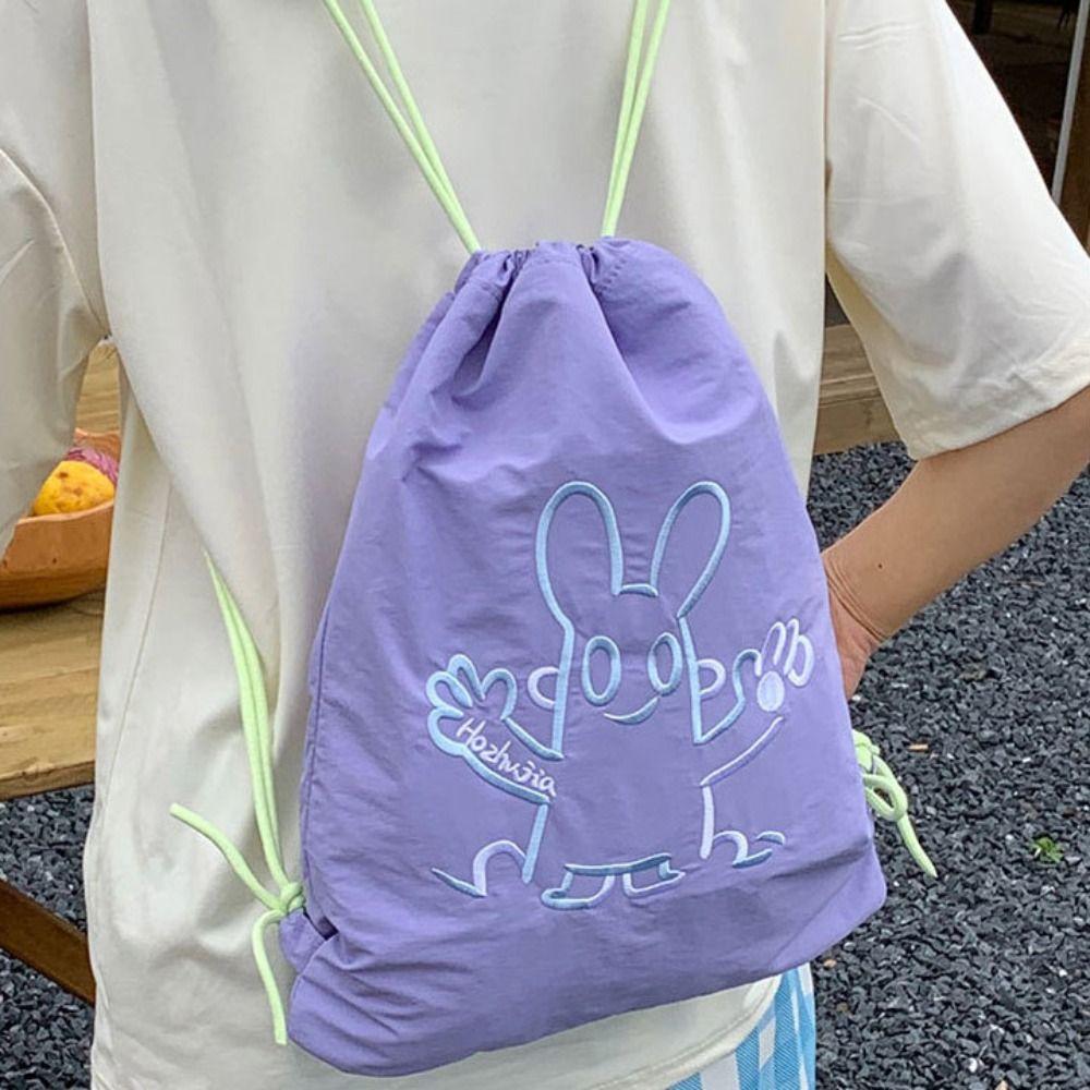 Solid Color Fitness Shoulder Bag Lightweight Drawstring Fitness Bag  All-match