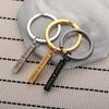Geometric Stainless Steel Couple Keychain: Double-Sided Engraved Rectangular Pendant
