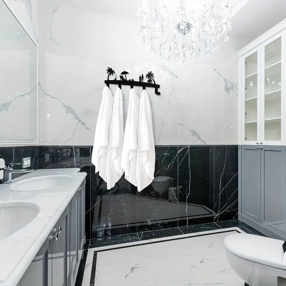 1 Stück Rostfreier Metall Wandmontierter Handtuchhalter mit 5 Haken - Perfekt für Badezimmer, Schlafzimmer, Schwimmbad und Außenbereich