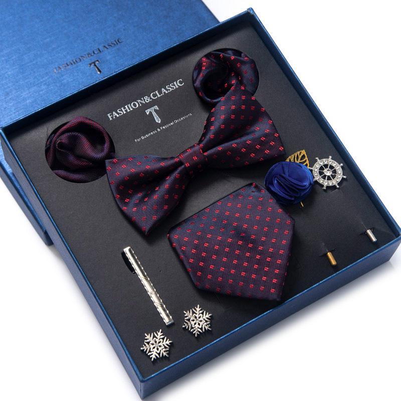 Men's 8-Piece Formal Accessory Set: Bow Tie, Corsage, Brooch, Cufflinks for Weddings.