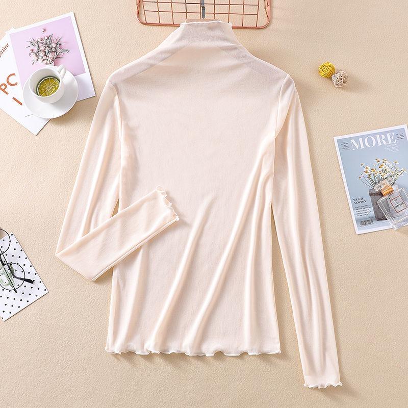 Thin Sunscreen Ice Silk Shirt Women's Long-sleeved Spring and Summer New Mesh Bottoming Shirt Foreign Style Inner Top