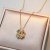 Women's Japanese Korean Folding Fashion Two-Wearing Four-Leaf Flower Heart-to-Heart Clavicle Necklace Zircon Copper Water-Wave