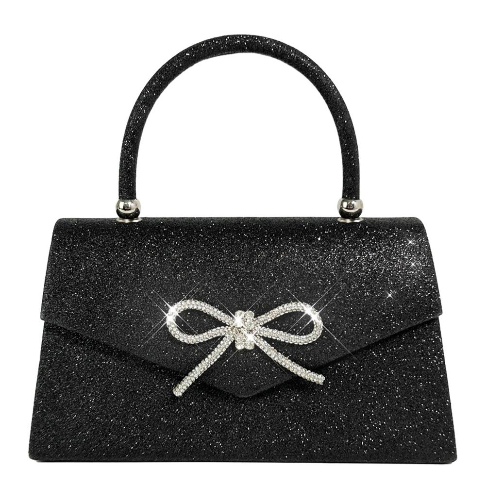 Women Evening Bag Bow Top Handle Bag Glitter Rhinestone Sparkly Mini Square Bag Wedding Party Prom Purse
