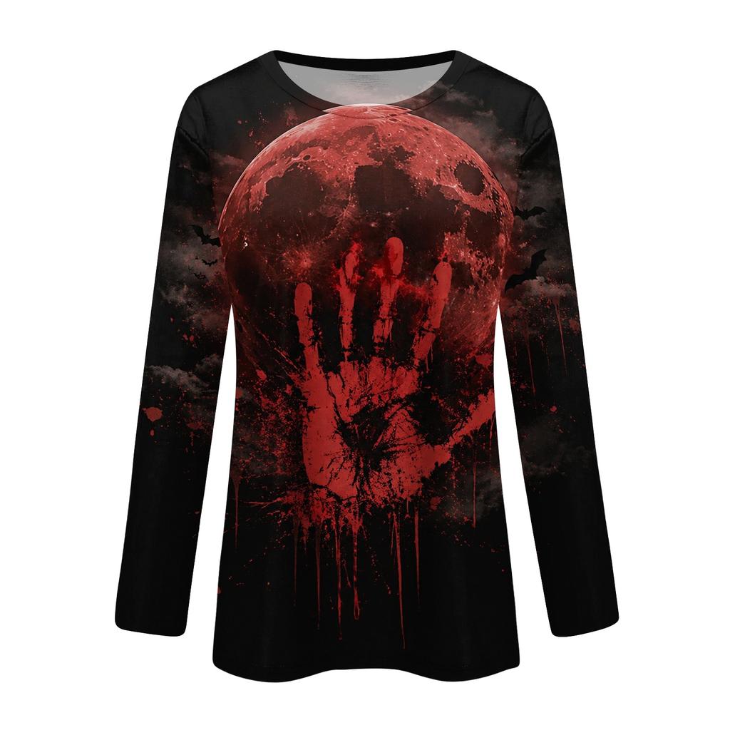 Women's Long-sleeved Loose-necked Halloween Print Casual Top, Suitable for Holiday Parties