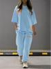 Summer Fashion Hollowed Out O Neck T Shirt Women's 2 Piece Set Solid Color Casual Relaxed Tracksuit Pants Pocket Female Suit