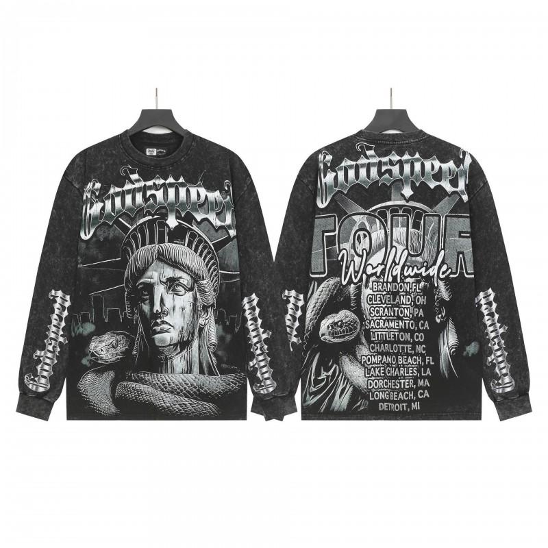 Unisex Vintage Skull Print Washed Cotton Long Sleeve Hoodie Streetwear Loose Fit