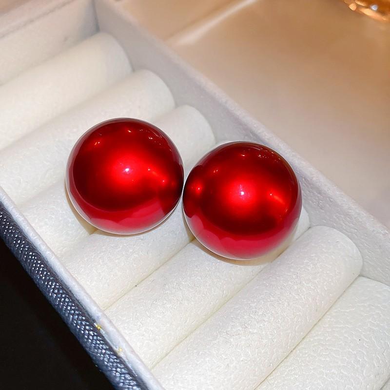 New Year's red flower flocking stud earrings women's niche earrings versatile earrings autumn and winter