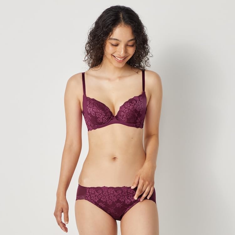 AMOSTYLE Bra Panty Swinging 00YN C70M Size Push-Up & Set, Bouquet, (Wine),