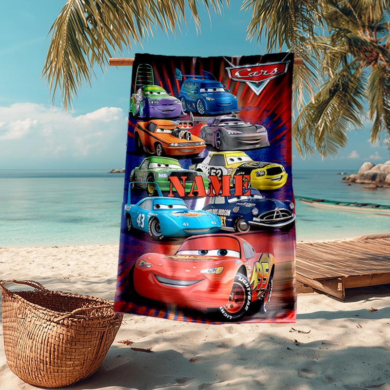 Custom Name Ultra-Soft Beach Towel with Cars Theme,Ideal for Pool - Camping, Diving - Perfect Travel Essential, Vibrant Beach Towel.