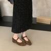 THEDOUDOU Round Head Retro Temperament Word with Mary Jane Shoes Women's 2025 Flat-bottomed Suede Single Shoes Doudou Shoes