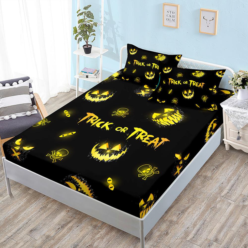 Halloween Three-Piece Set Funny Pumpkin Mattress, Mattress Cover, Mattress Protective Cover