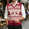 Men's V-Neck Sleeveless Knit Vest Casual Wool with Christmas Print for Commuting