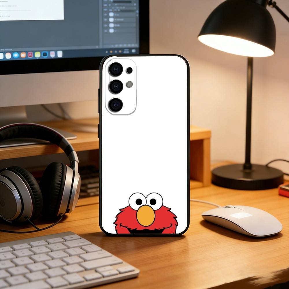 Cut Cartoon E-Elmo Phone Case Black Silicone Soft For Samsung S25,S24,S21,S22,S23,S30,Ultra,S20,Plus,Fe,Lite