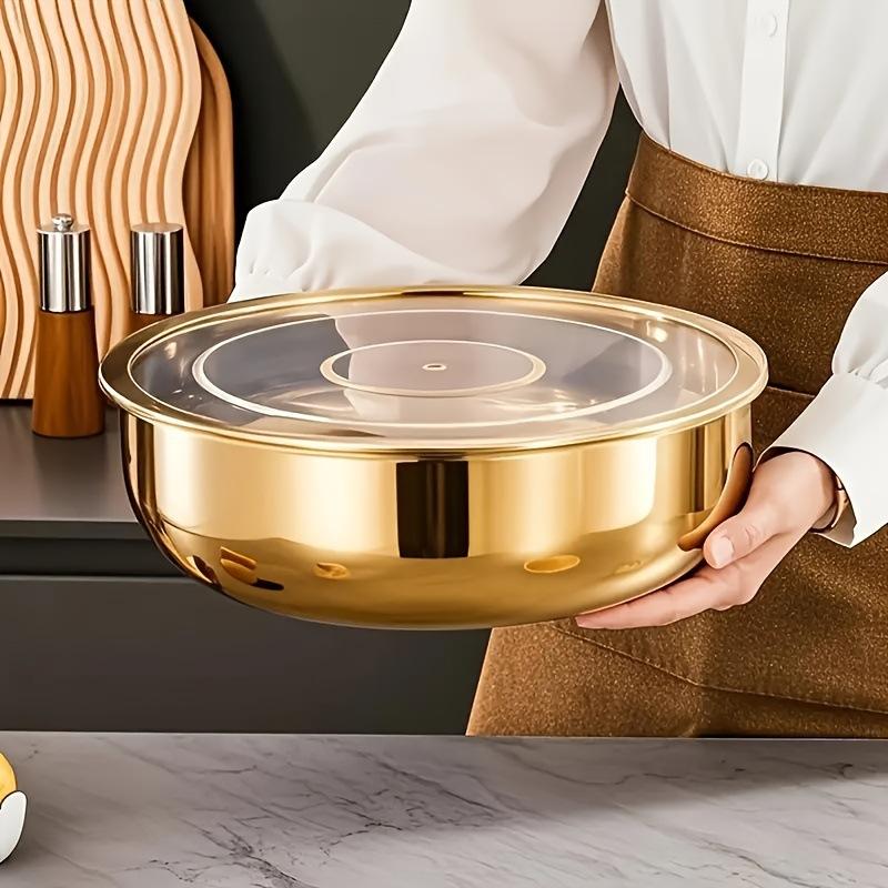 

Смесительная миска из нержавеющей стали с крышкой для предотвращения ржавчины, используется для замешивания теста, приготовления пасты и мытья овощей