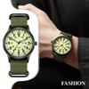 Outdoor Military Watch Analog Display Nylon Quartz Watch with Luminous Day of the Large Green Boyfriend Gift Men's Strap Calendar, Index, Date, Week,