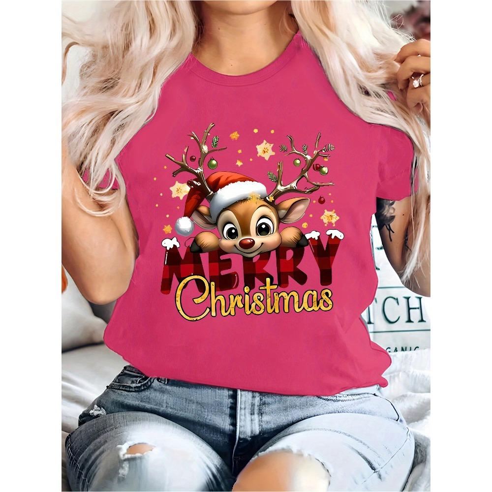Merry Christmas, Deer Print T-shirt