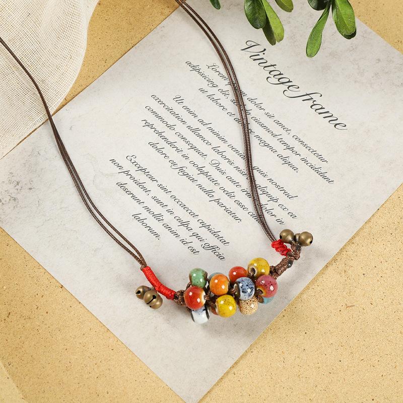 Original Retro Woven Ceramic Necklace Flower Glaze Pomegranate Fruit Bell Bracelet Versatile Accessories Women