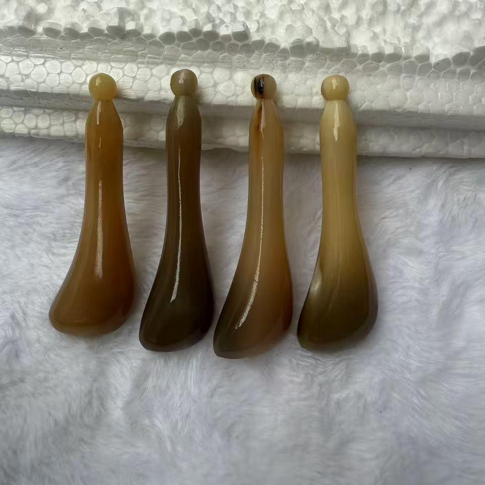 Ochsenhorn Gua Sha Stab: Schönheits-Gesichtsmassage & Meridian-Schabewerkzeug mit fächerförmiger Platte für den Augenbereich.