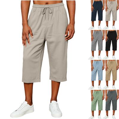 Men’s Loose Fit Cropped Pants with Elastic Waistband and Drawstring Adjustable Wide Leg Casual Trousers for Everyday Wear