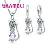 Real Zinc Alloy Sterling Zinc Alloy Color Zircon Sets for Woman Girls Shining Austrian Crystal Cute Cat Pendant Necklace Huggie Earring