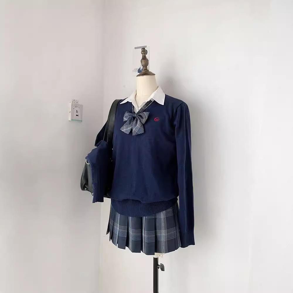 Japanese JK V-Neck Embroidered Sweater - Versatile, Long-Sleeve, College Style for Spring & Autumn