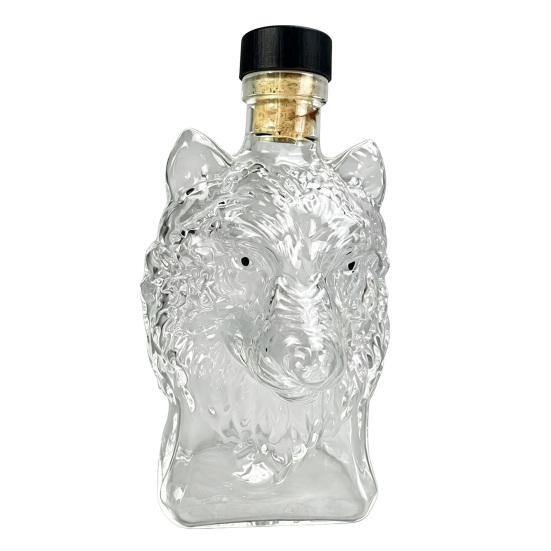 Wolfskopf Whiskey-Karaffe, 3D-Glas-Wolf-Spirituosenflasche mit Stopfen, Handgeblasener Tier-Weinspender für die Hausbar, Geschenkbox