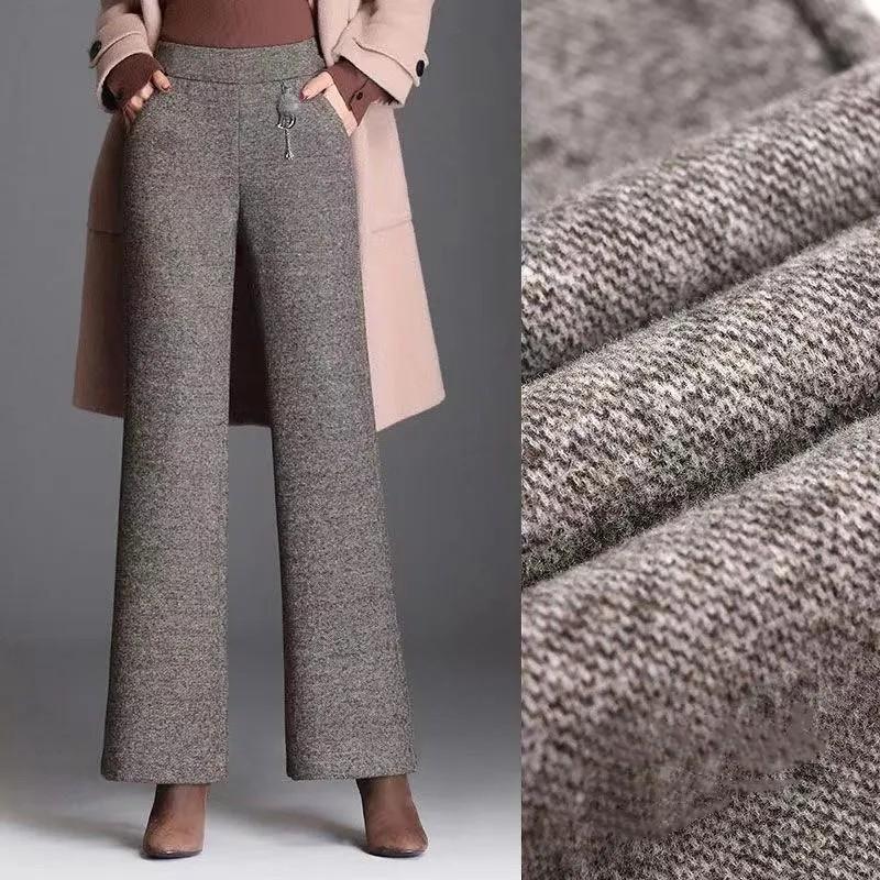 Women Autumn and Winter Straight Vintage Pants Elastic High Waist Casual Trousers