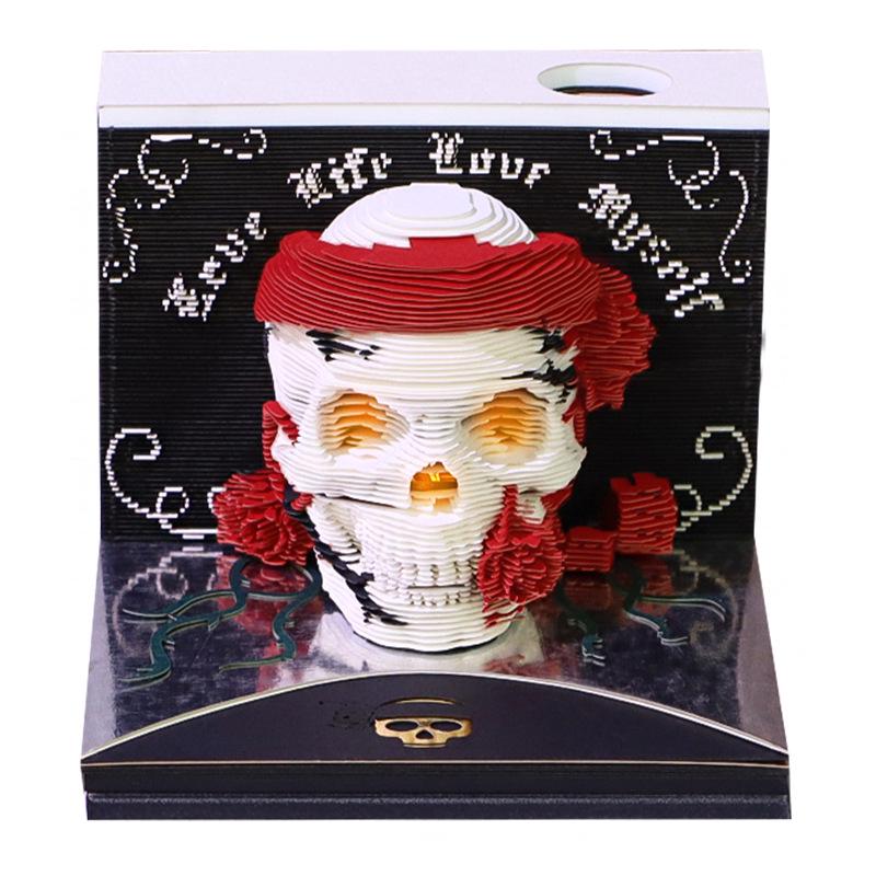 Halloween Skull 3D Paper Sculpture Sticky Notes - Fun, Spooky Desk Decor Gift