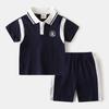 Children's Summer Clothing Boys' Short-Sleeved Suit Baby Lapel Polo Shirt Shorts Two-piece Set Children's Embroidery Bear Clothes