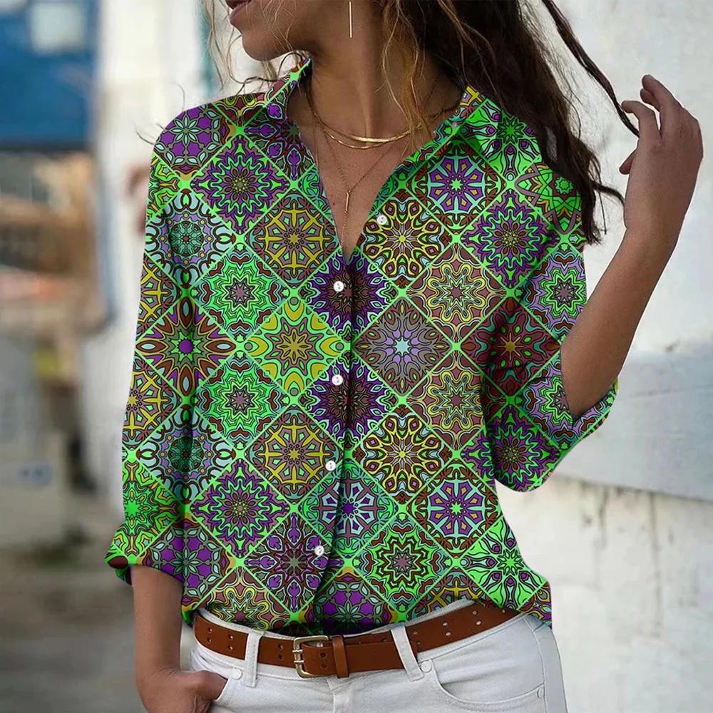 Fashion Long Sleeve Shirt Single-Breasted Lapel Top Floral Printed Button Shirts Women's Clothing Autumn Blouses Elegant Office