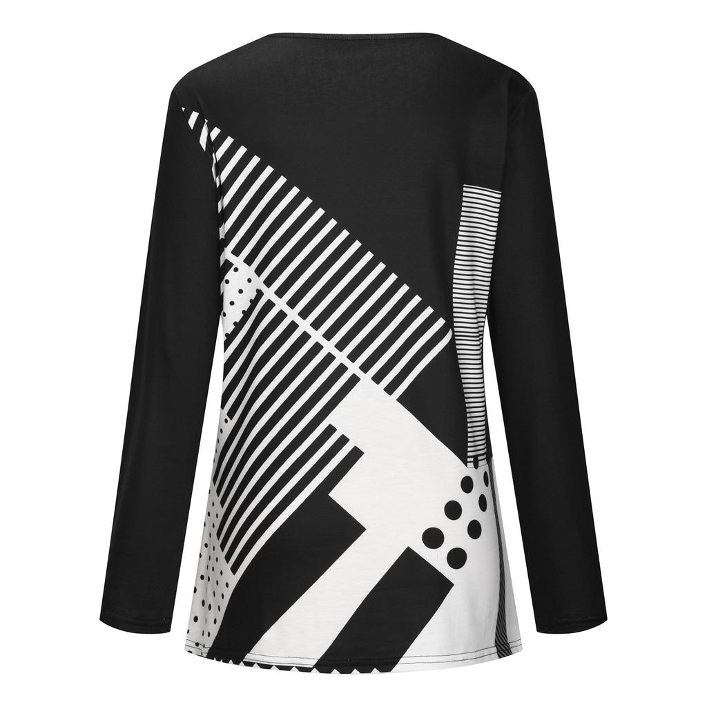 Women's Fashion Casual Temperament New Digital Positioning Print Round Neck Long Sleeve Top
