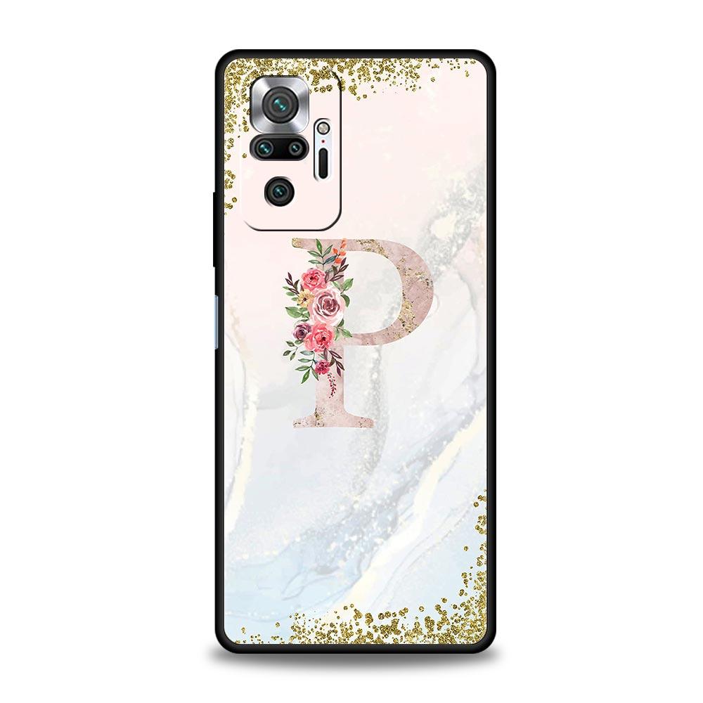 Flowers Letter Phone Case For Xiaomi Redmi Note 14 13 5G 10 11 12 Pro Plus 4G 14C 13C 12C 10C Black Cover
