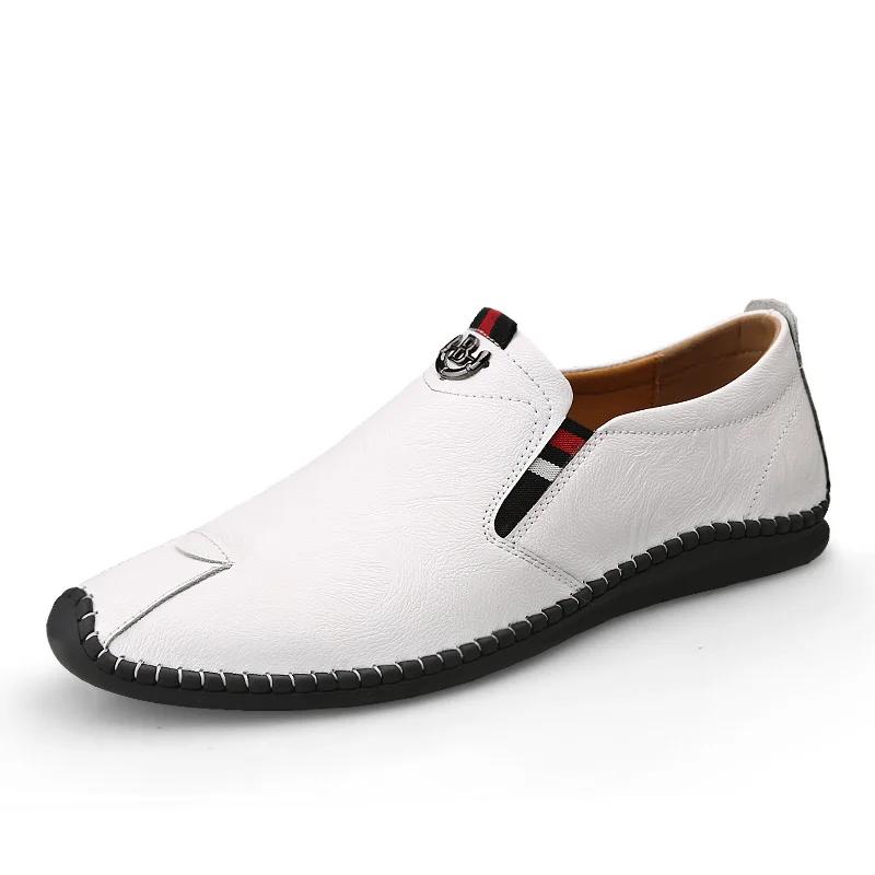Harajuku Peas Shoes Breathable Genuine Leather Men Big Size Flat Loafers Moccasins Walking Driving Outdoor Travel Soft Shoes