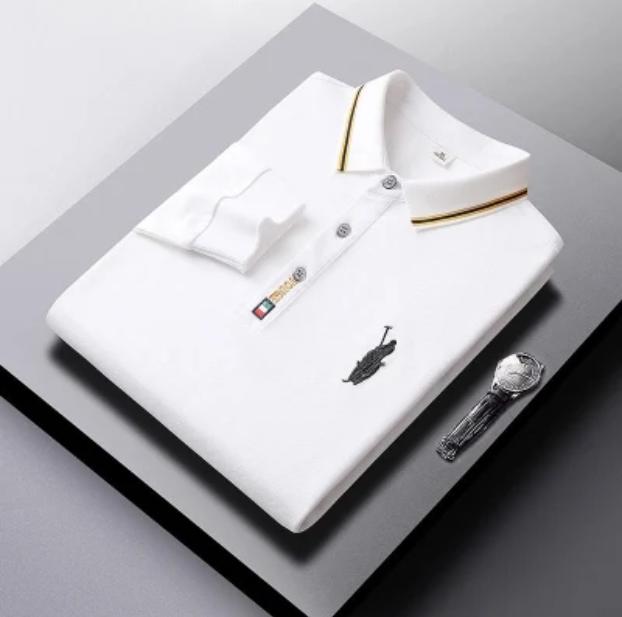 Gestreiftes Baumwollhemd für Herren mittleren Alters, langärmeliges T-Shirt für Herren mittleren Alters, ST-Shirt