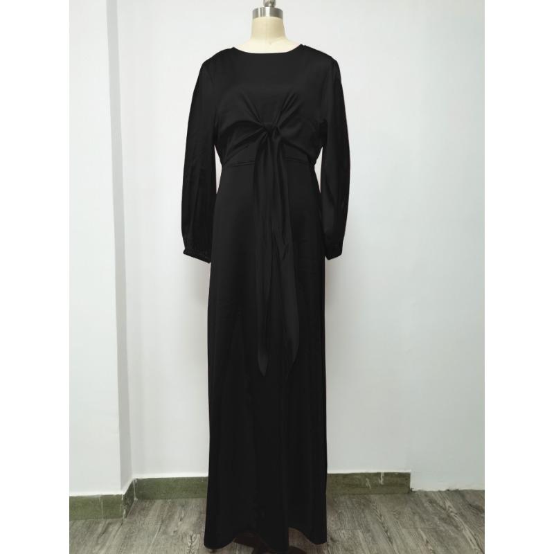 Spring New Waist Lace-up Elegant Satin Dress