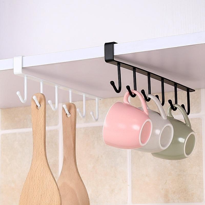 Punch-Free Metal Kitchen Cabinet Hook Rack with Seamless Design - Black and White, Over-the-Shelf Installation