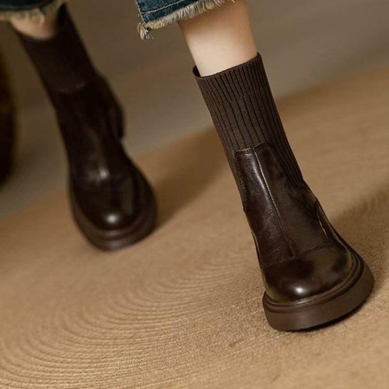 Thick-soled elastic boots versatile women's cross-border small knitted wool tube women's shoes 2026 new high-heeled thin boots