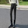 Women's Blue-Gray High-Waisted Slim Fit Jeans - Spring/Autumn Style, Elastic Pencil Pants