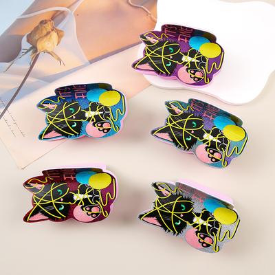 1pc Sparkling Acrylic Cute Thread Wrapping Cat Catnip Personalized Creative Cute Colorful Kitten Hair Clip