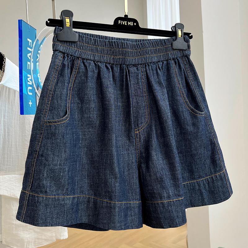 Women Clothing Summer Fashion High Waist A-line Wide Leg Jeans Shorts Female Vintage Blue Denim Casual Pockets Loose Short Pants