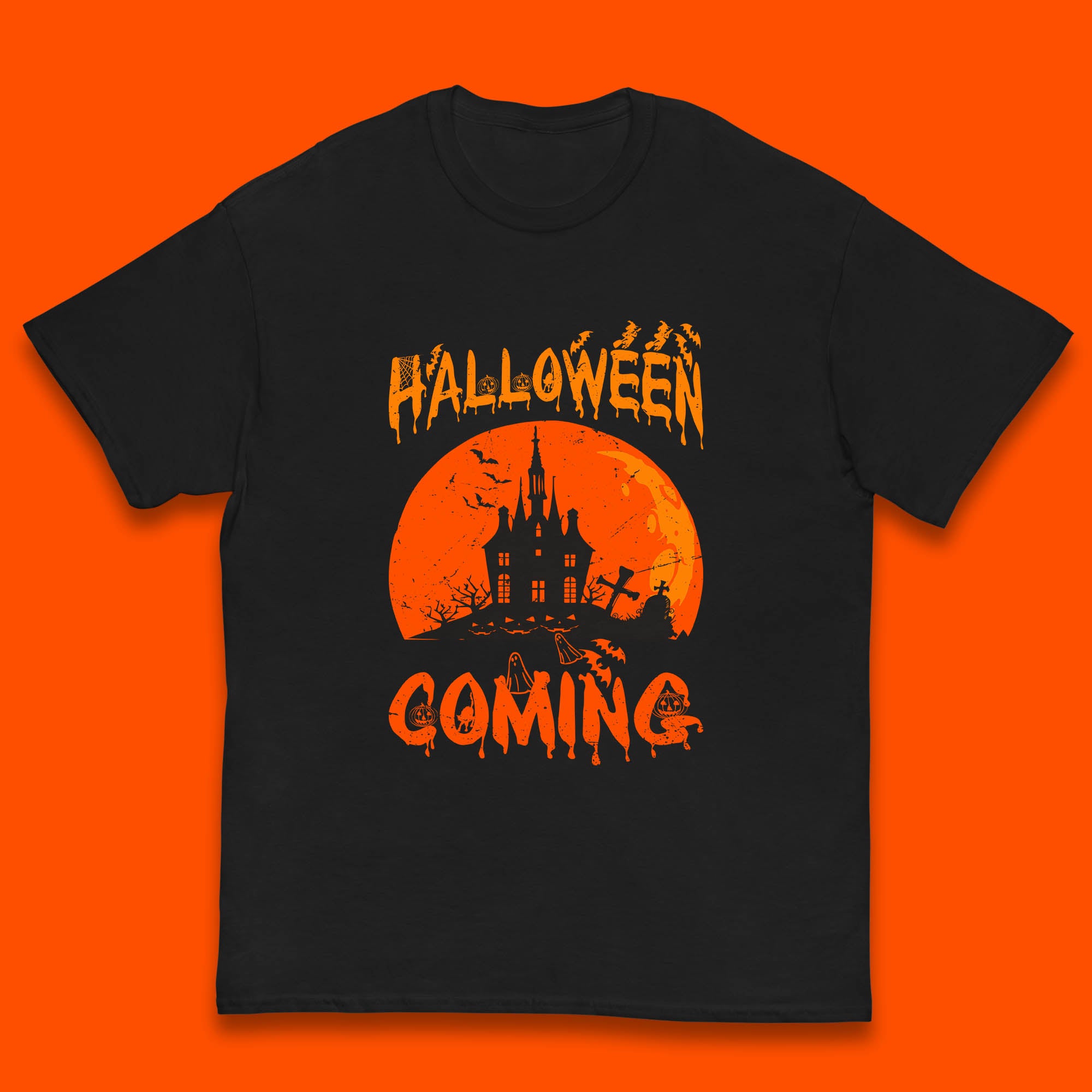 Halloween Coming Horror Scary Ghost Haunted House Spooky Season Kids T Shirt 130