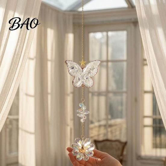 Glittering Window Hanging Butterfly Faux Crystals Suncatcher with Hook, Sun Catcher for Windows, Sparkling Wind Garden Suncatchers Chimes Chain, Prism