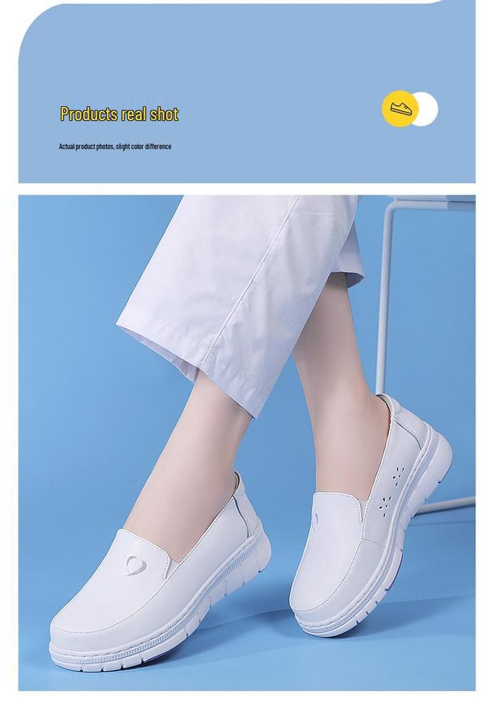 Women's Genuine Leather Breathable Non-Slip Nurse Shoes - Soft Sole, Hollow Design for Autumn