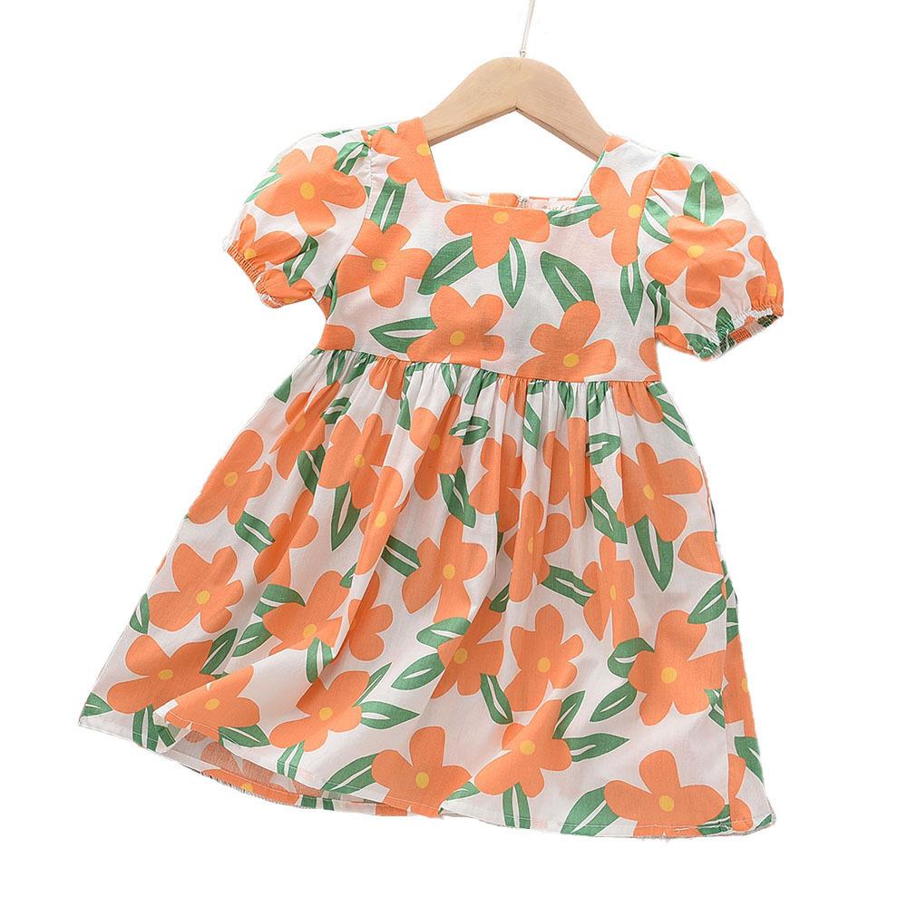 Girls Summer Cotton Princess Dress Fresh Floral Hollow Out Puff Sleeve Short Sleeve Party Dress For Kids