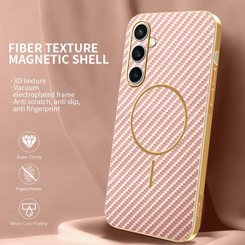 For Samsung Galaxy S24 FE Phone Case Carbon Fiber Textured Electroplated TPU Back Cover