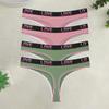 FINETOO 4PCS Women Cotton Ribbed Striped Underwear Sexy Letter Belt Thongs Comfort Stretchy Panties Girls Soft Sports Lingerie